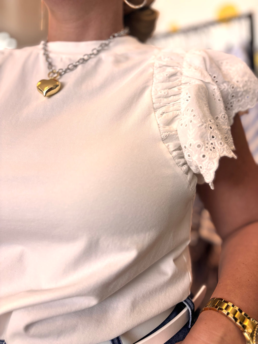 Sonnya by Easel Lace Wing Sleeve Tee - White