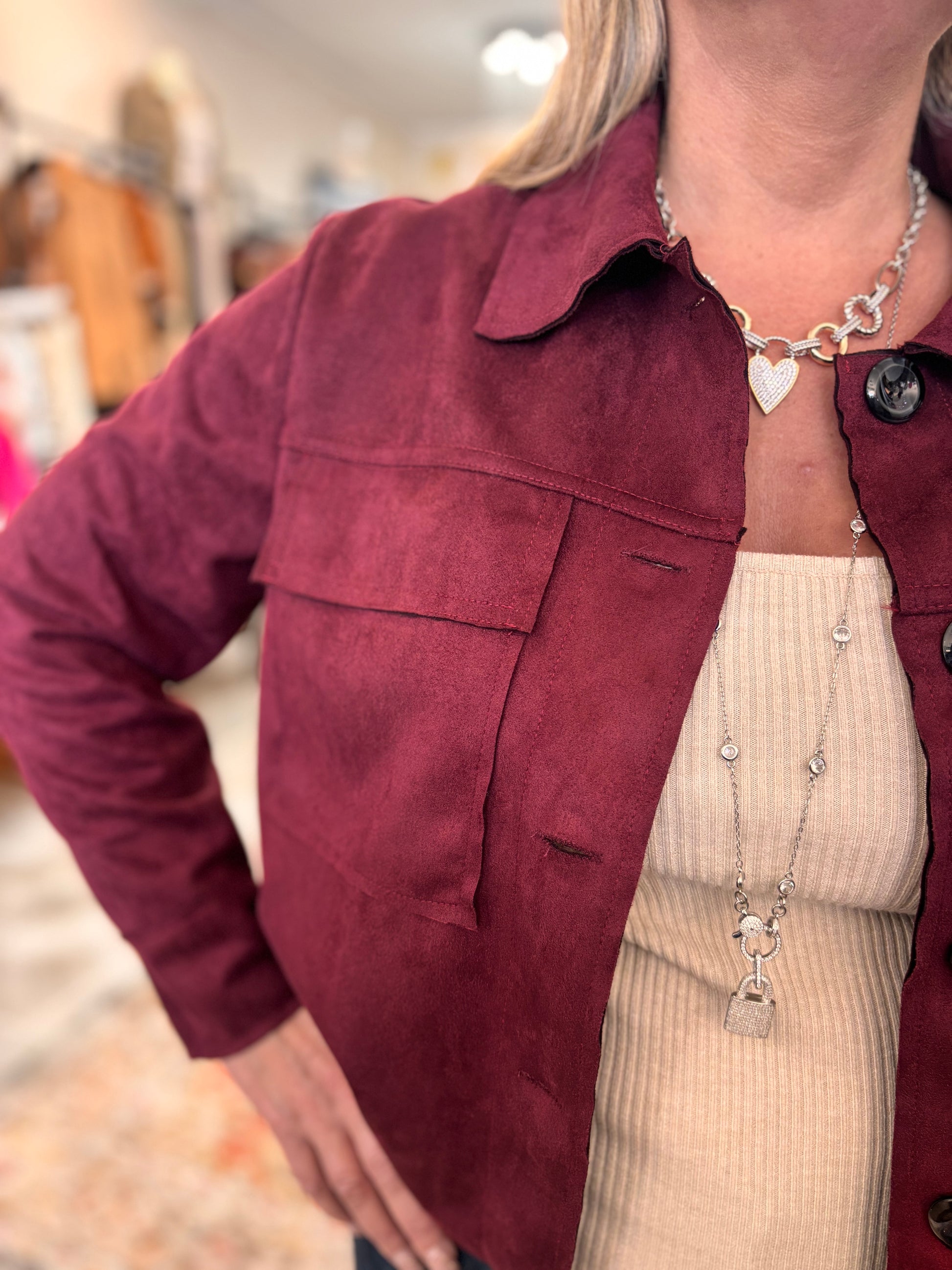 Nadya Classic Button-Down Suede- Like Jacket