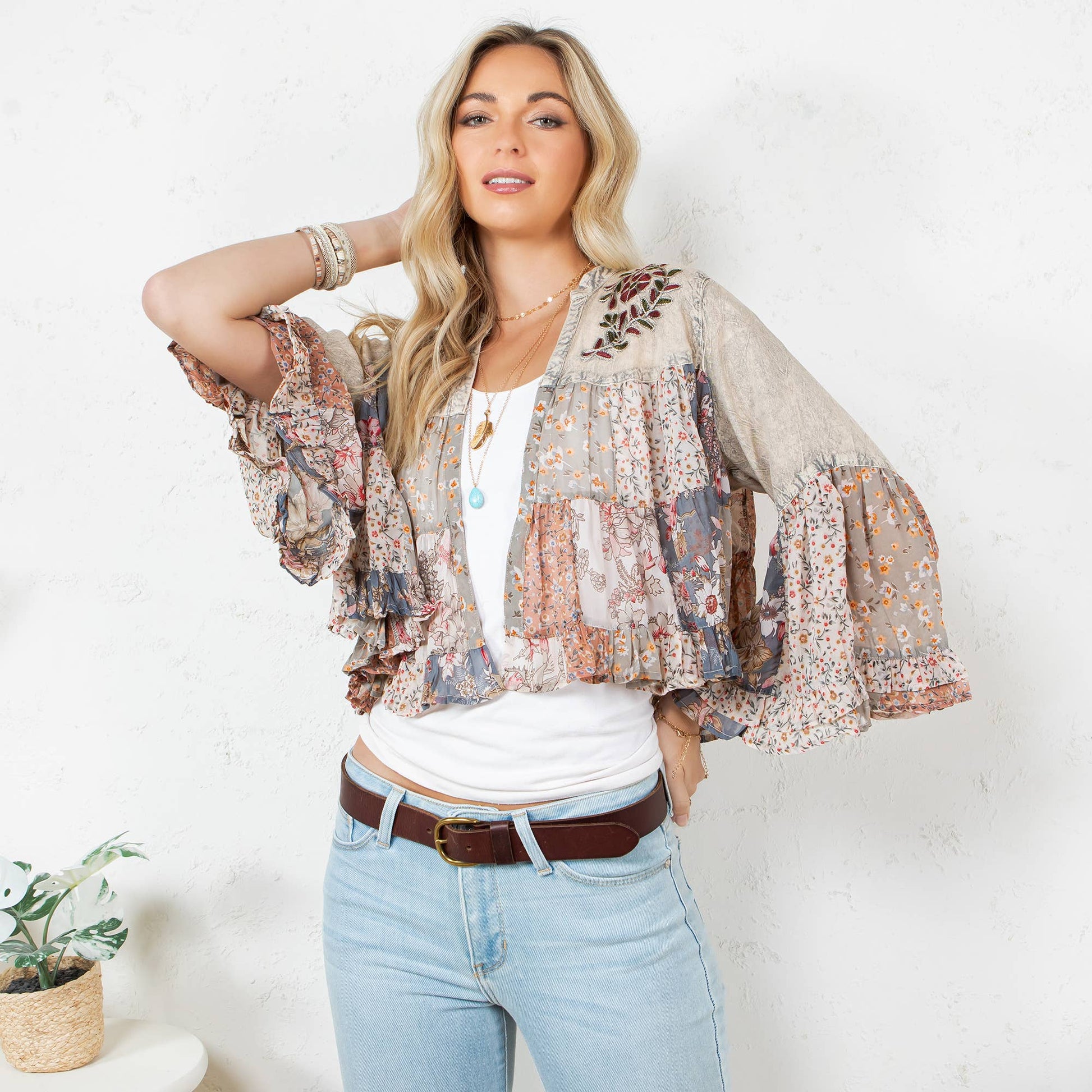Vintage Bohemian : Tiered Patchwork Cropped Shrug