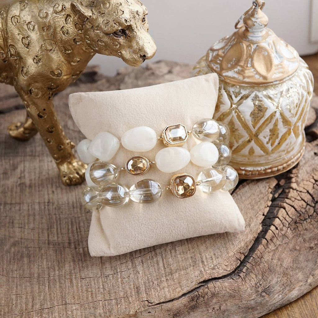 Smoky Radiance – Sculpted Bead & Crystal Stretch Bracelet Set