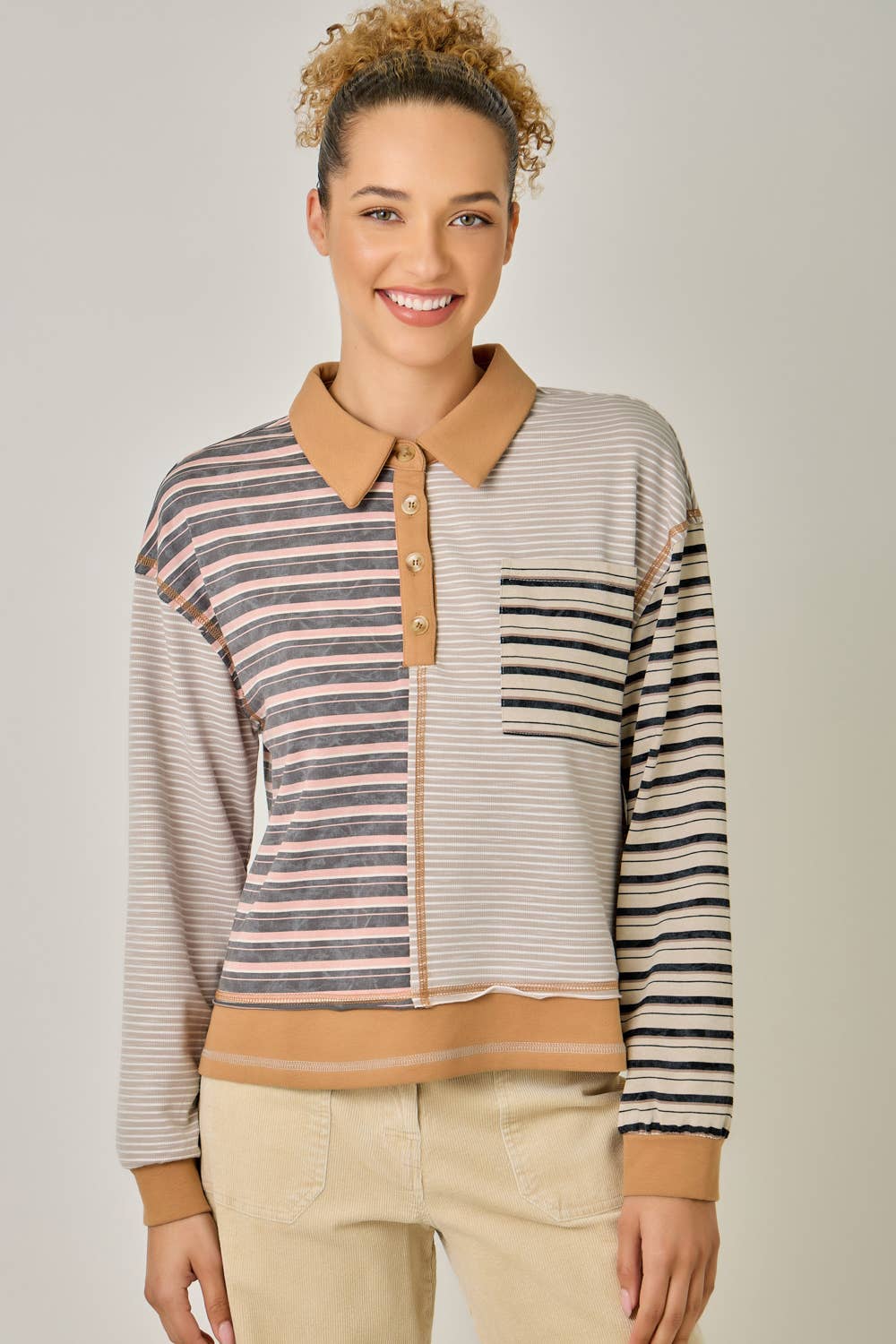 Mireya Mixed Stripe Polo Top