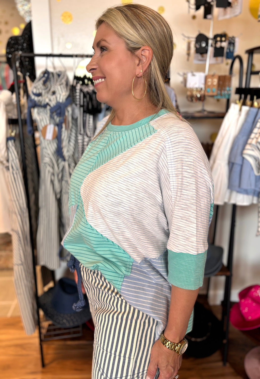 Winay Easel Striped Mix Media Tee