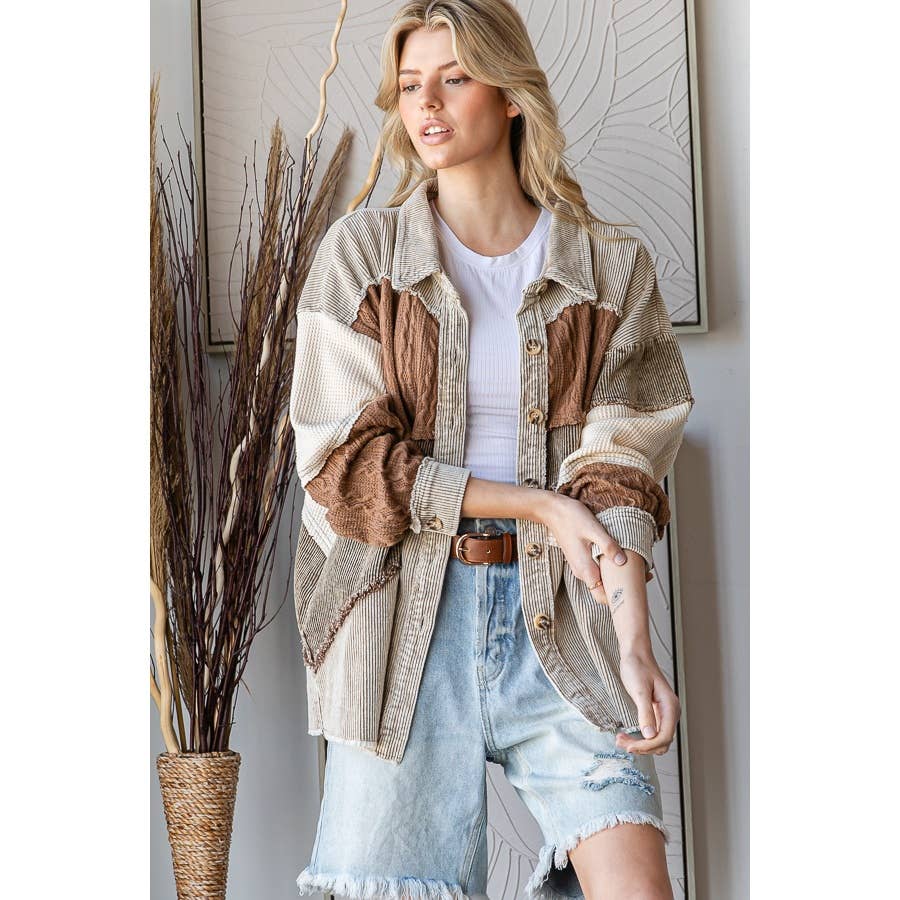 MINERAL WASHED COLORBLOCK DROP SHOULDER SHACKET