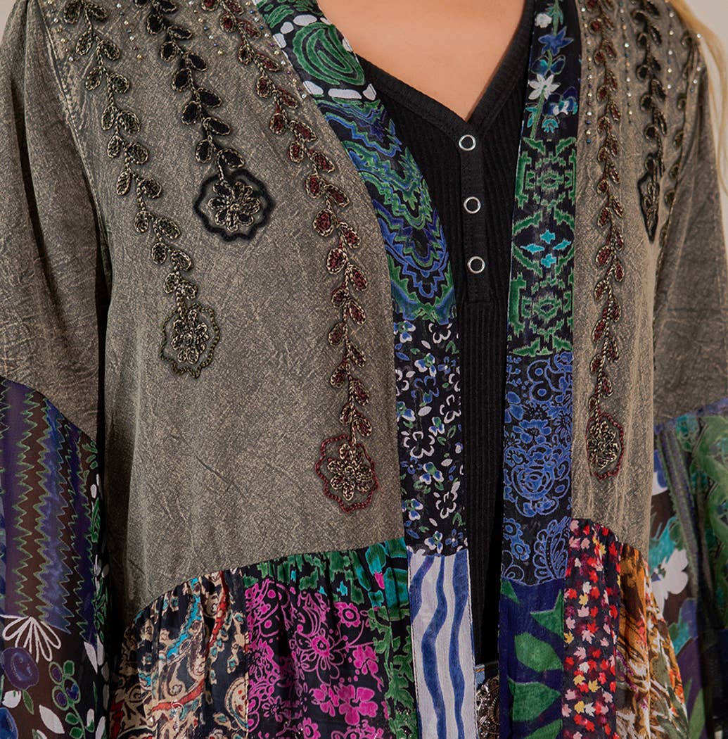 Boho Mixed Print Flowy Summer Shrug Top