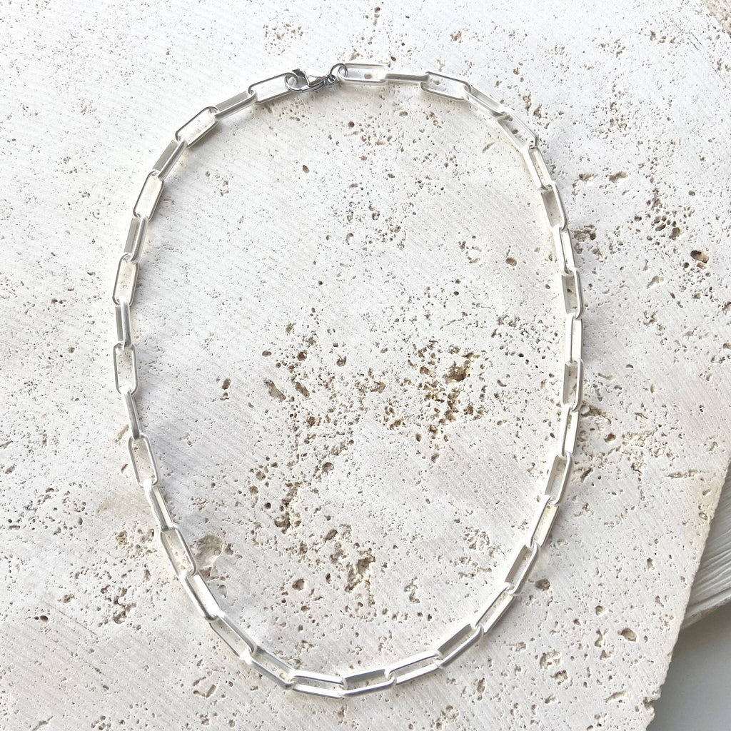 Paperclip Layering Necklace in Matte Silver