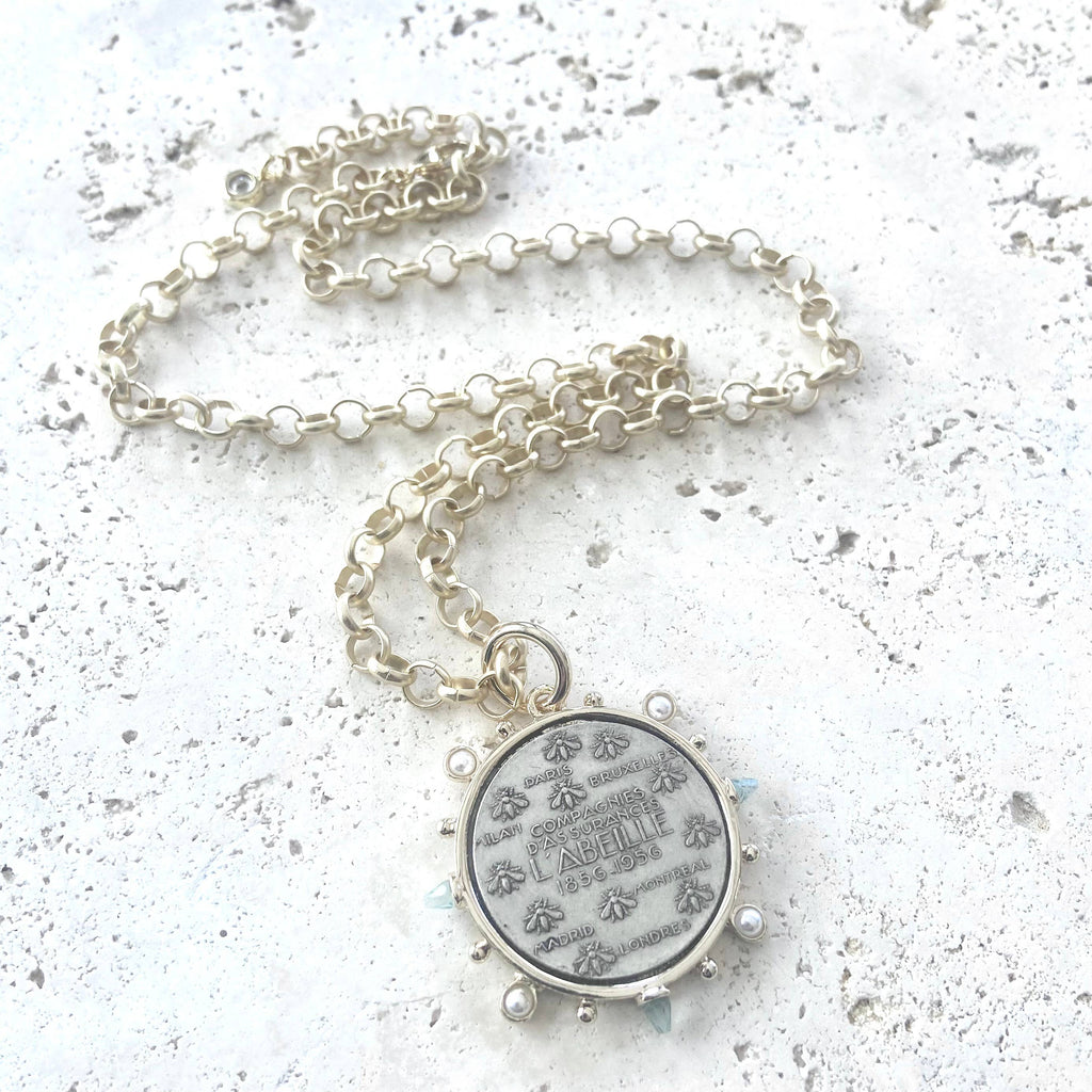 French Bee Coin Necklace
