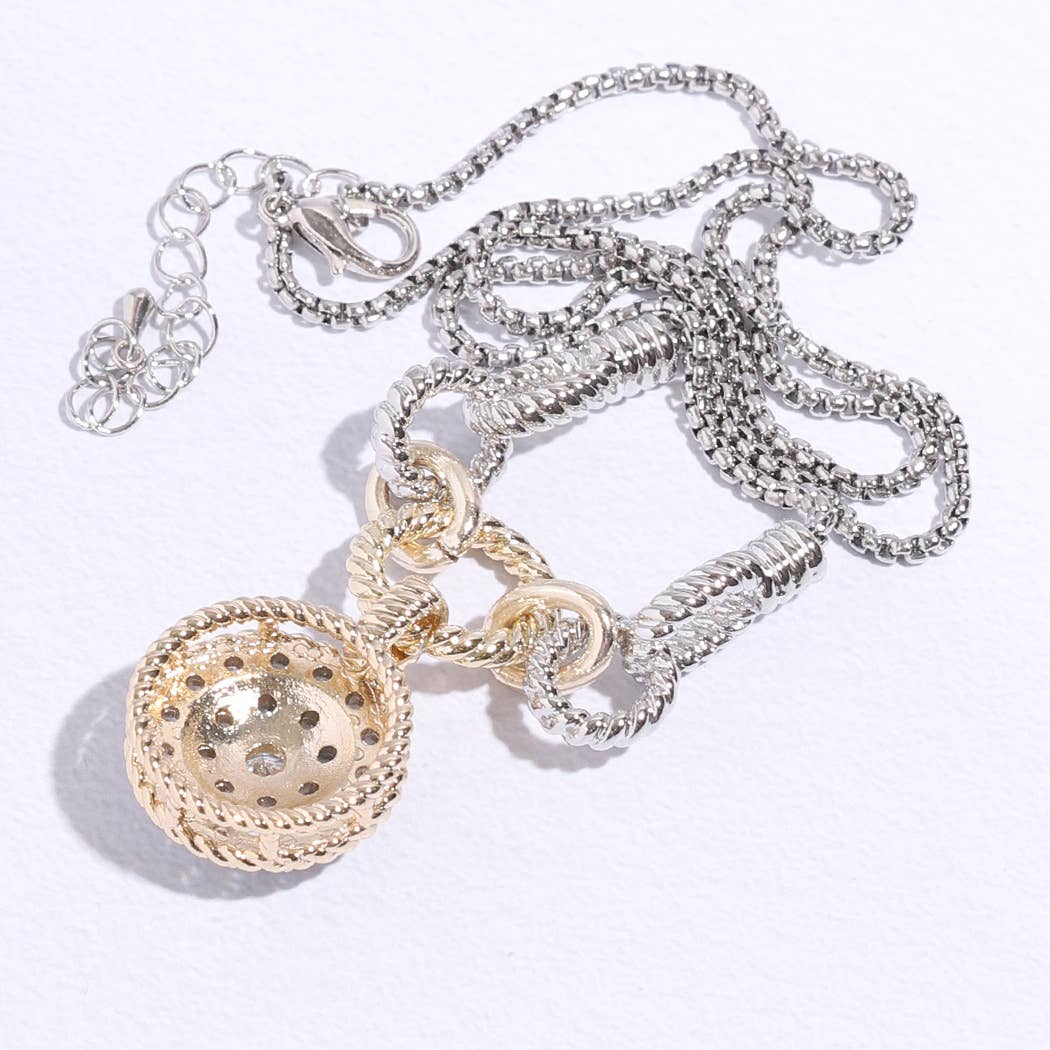 Round Pave Pendant Chain Necklace
