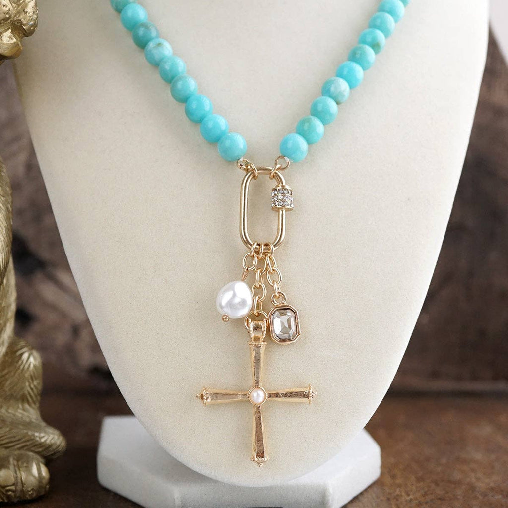 Radiant Faith – Beaded Cross Cluster Necklace