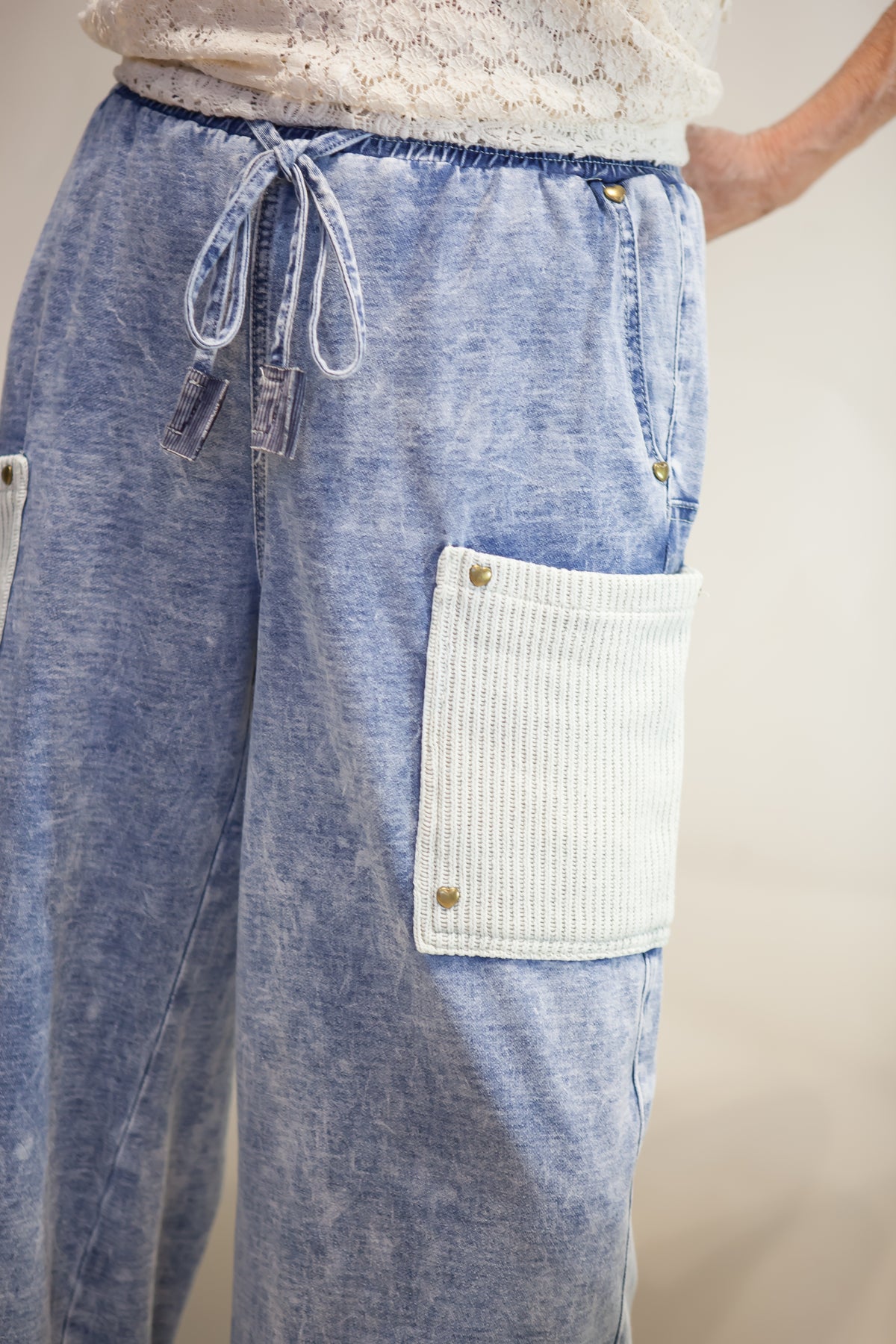 Katrina Patchwork Terry Knit Wide Leg Pants