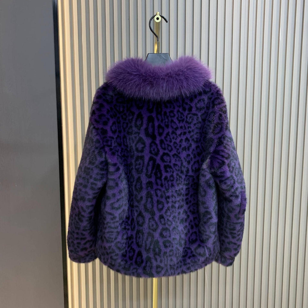 Leopard Print Buckled Faux Fur Jacket