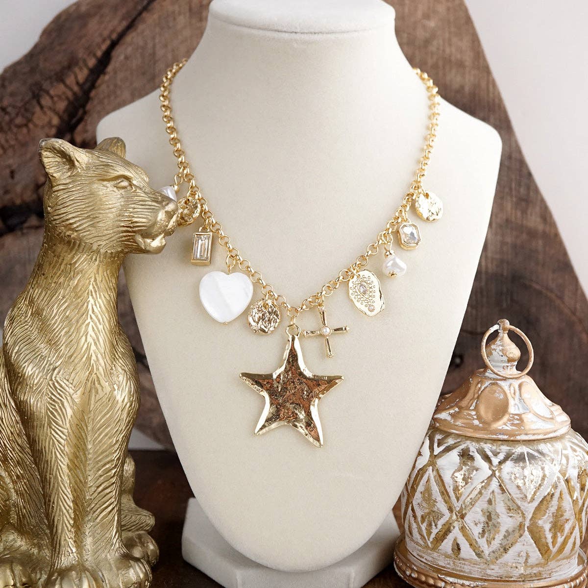 Golden Keepsake – Mixed Charm Star Necklace