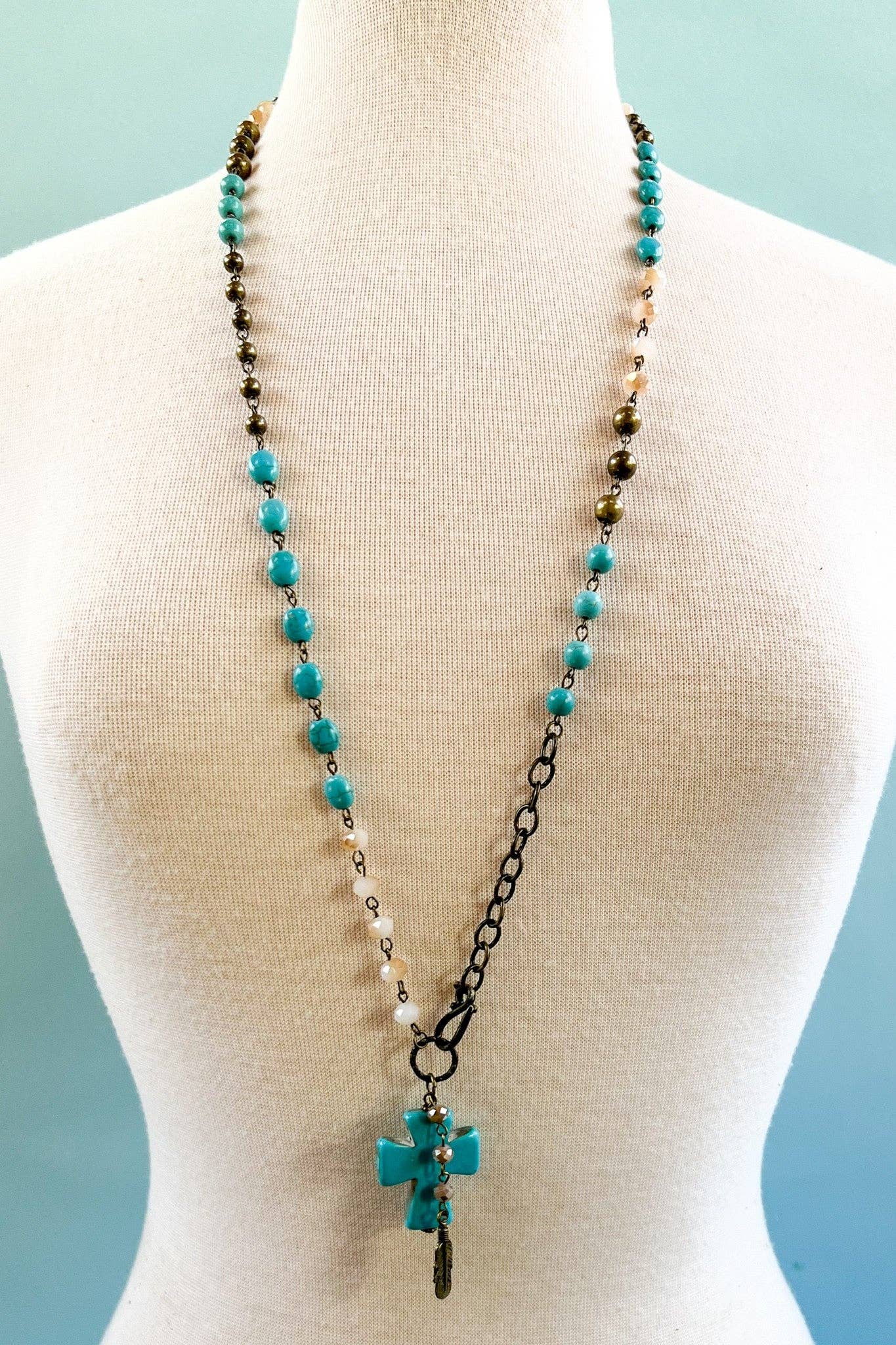 Boho Style Cross Necklace in Turquoise