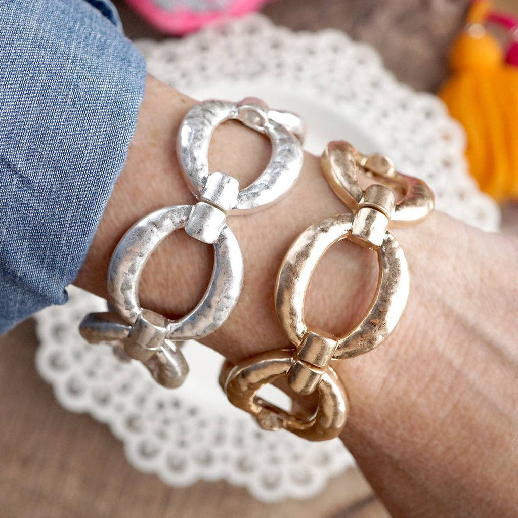 Sunlit Orbit – Chunky Hammered Link Stretch Bracelet