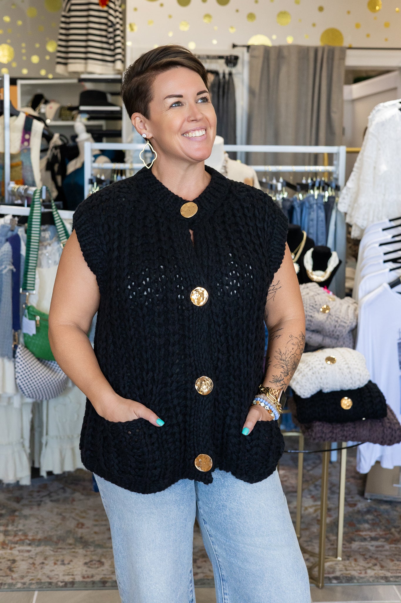 Loretta Oversized Button Down Top - Italian Chunky Knit