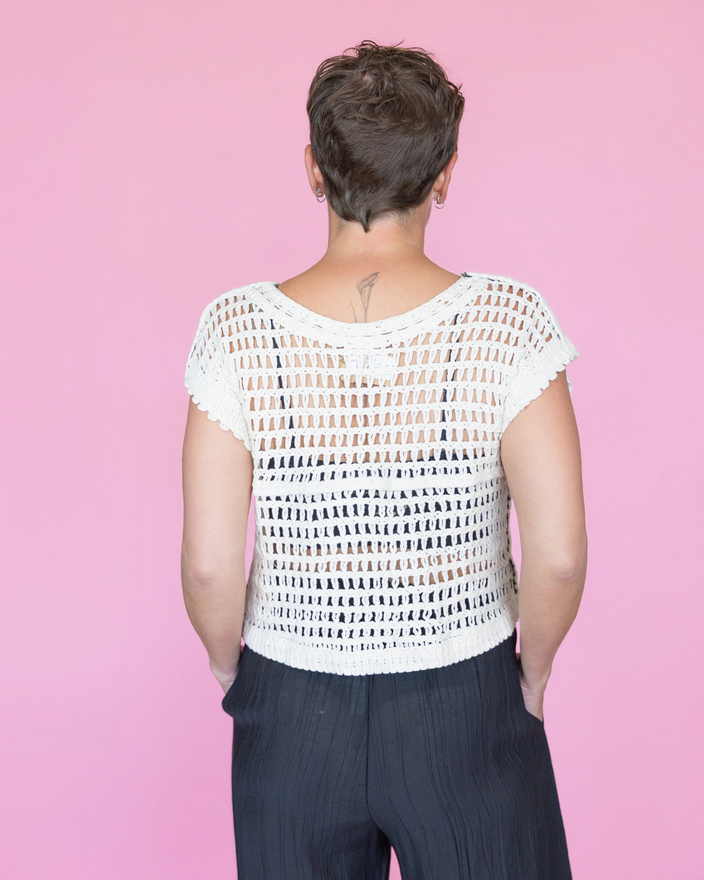 POL Sleeveless Crochet Weave Pattern Top