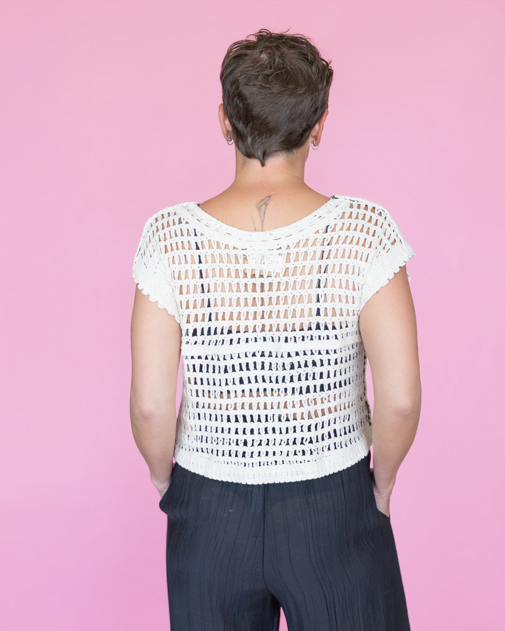 POL Sleeveless Crochet Weave Pattern Top