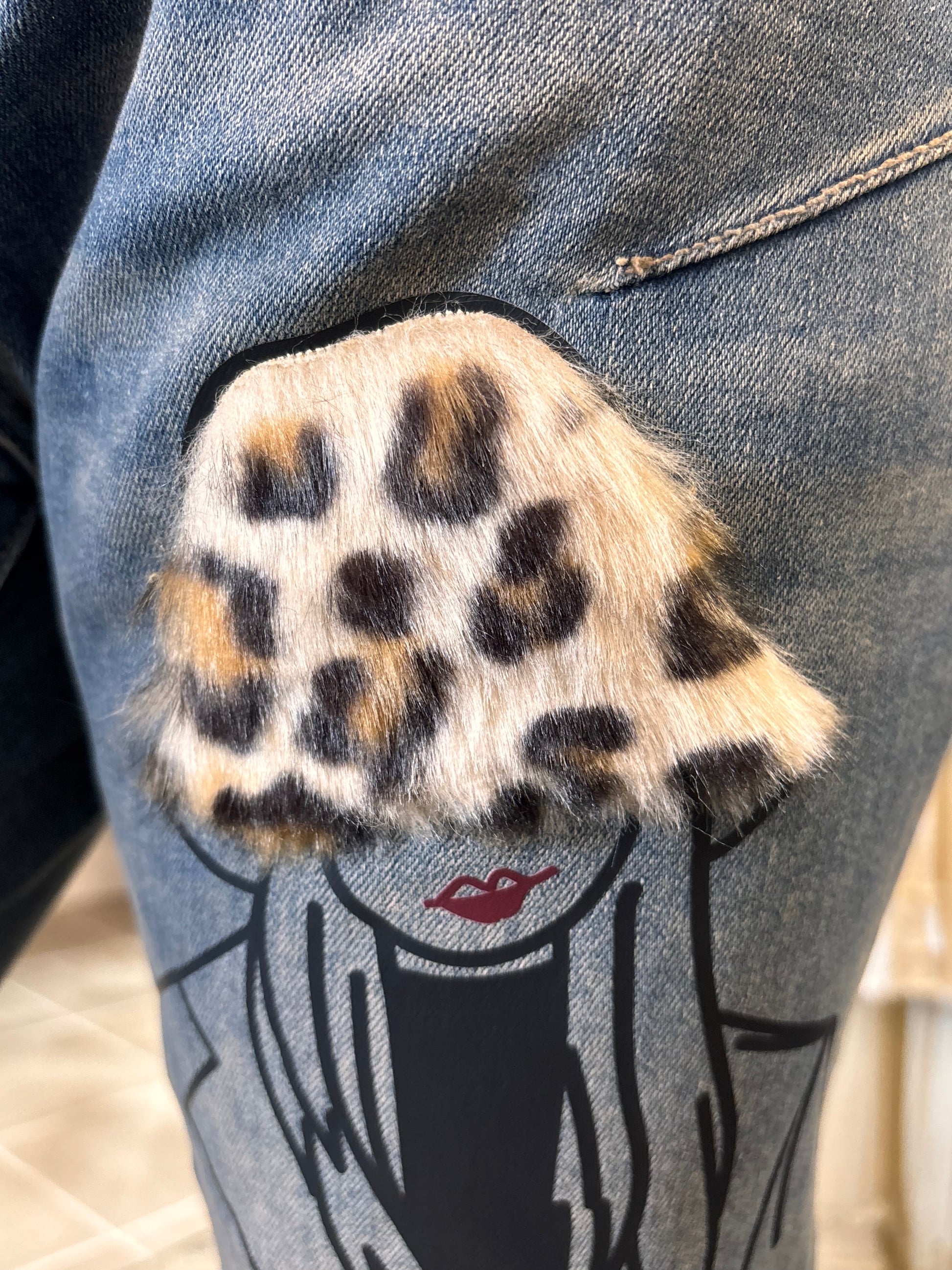 Leopard Patchwork Italian Denim Jeans
