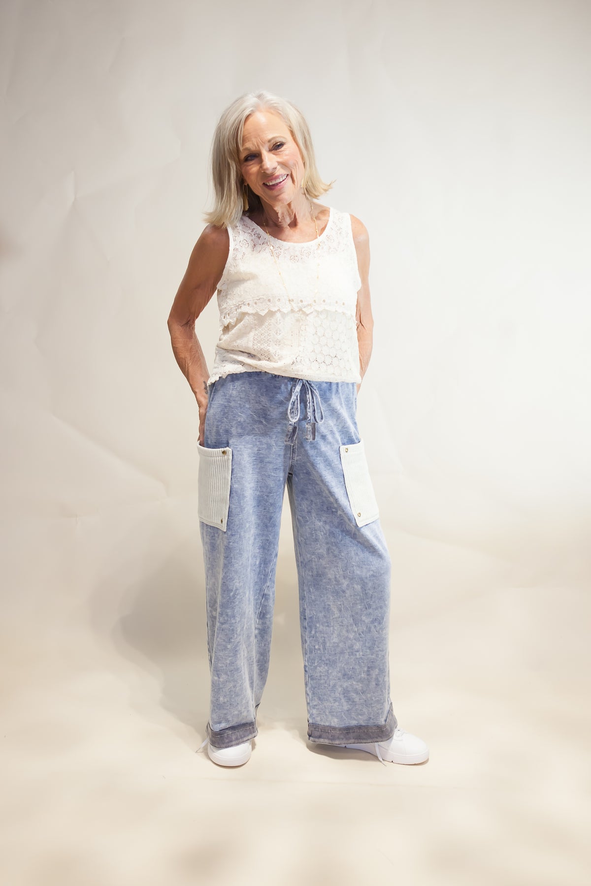 Katrina Patchwork Terry Knit Wide Leg Pants