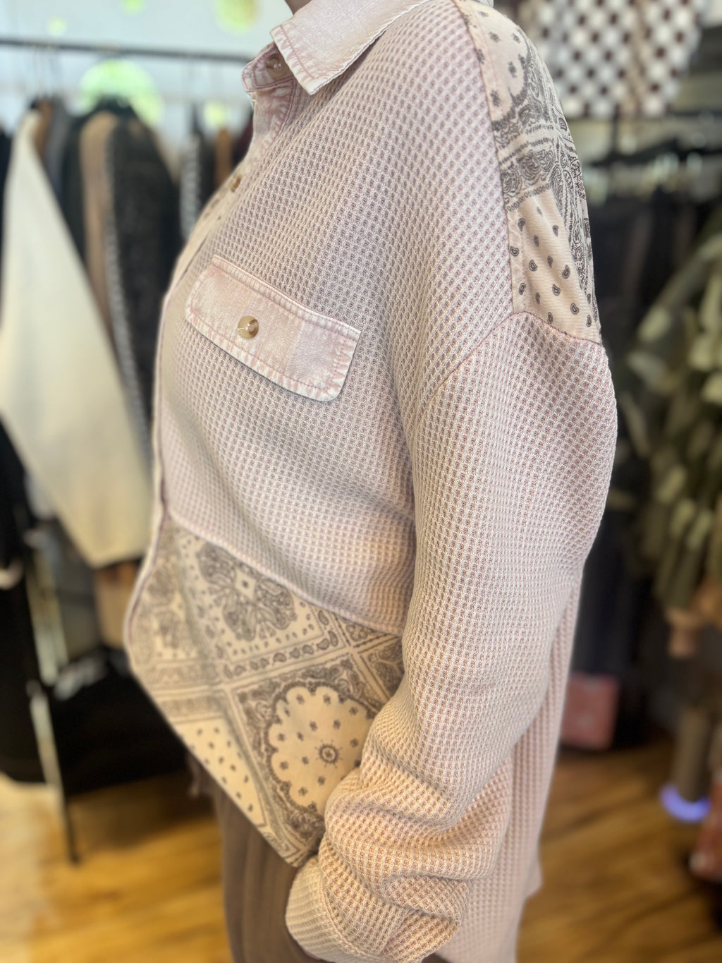 The Camille Patchwork Waffle Button-Up