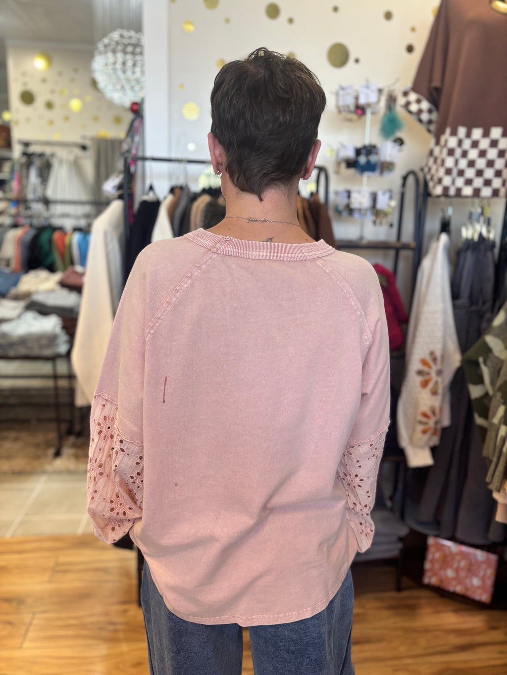 Easel Bestsellers Cotton Long Sleeve Meadow Stitch Top