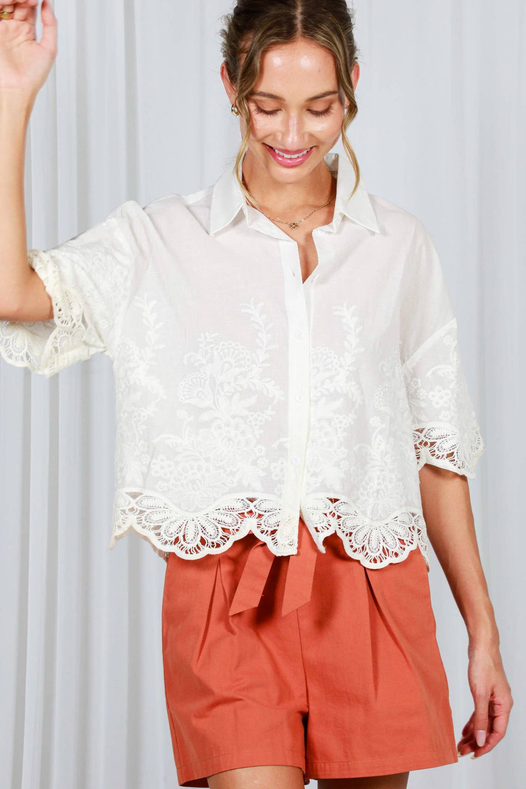 White Embroidered Blouse Top