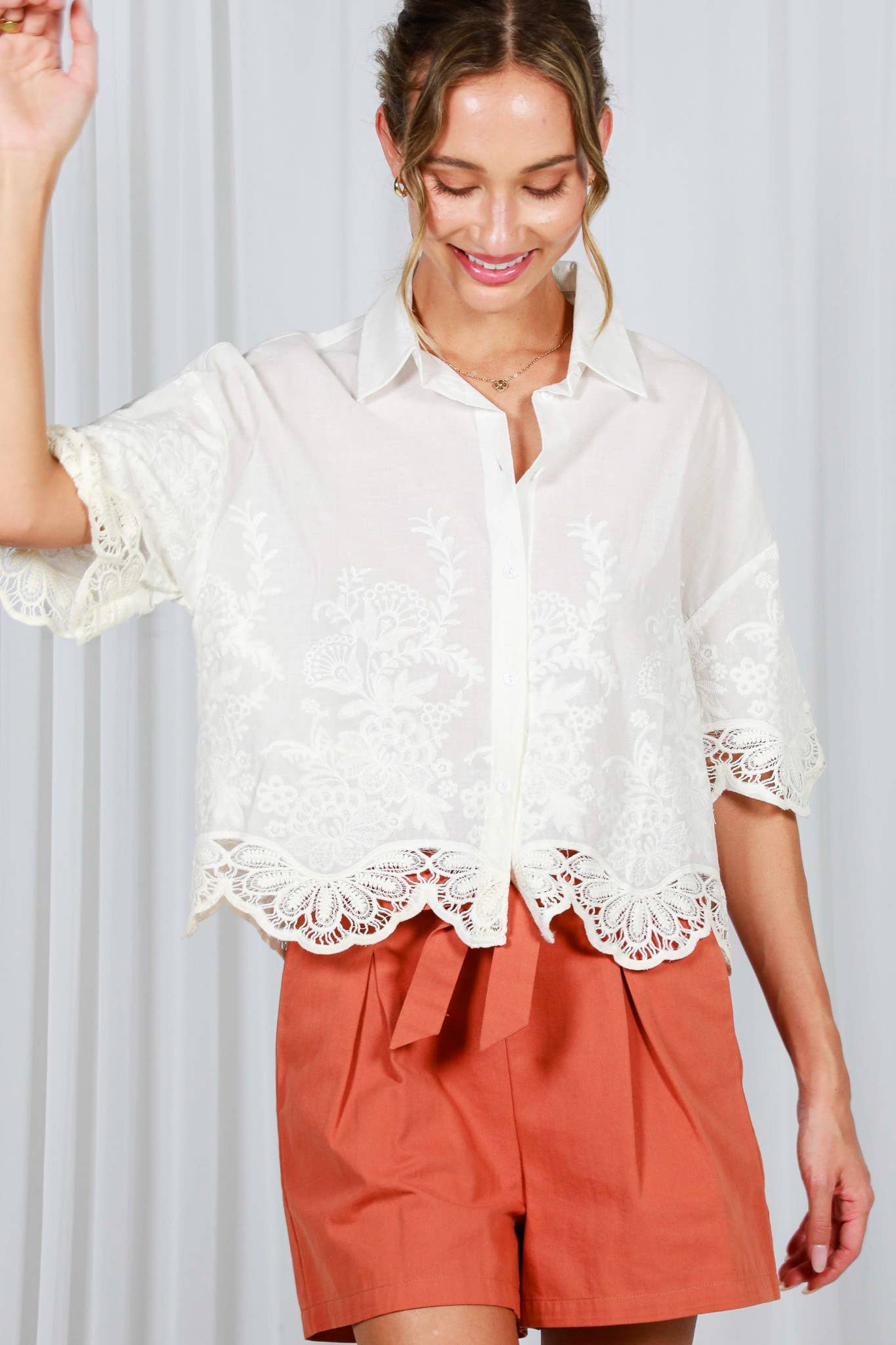 White Embroidered Blouse Top