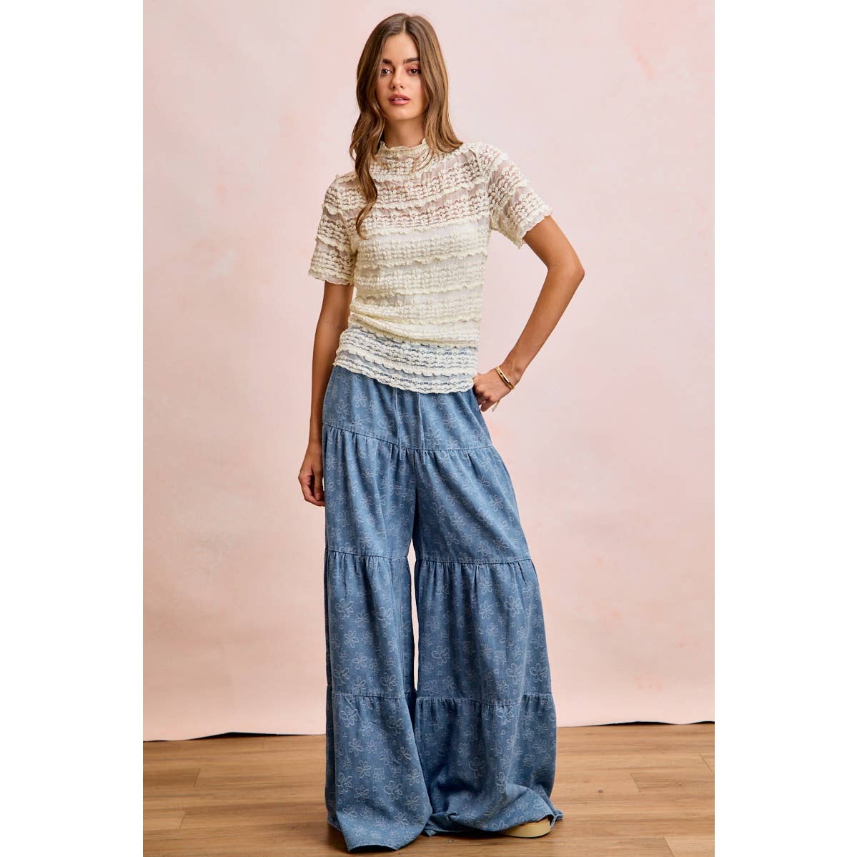 Daisy Tiered Floral Denim Pants