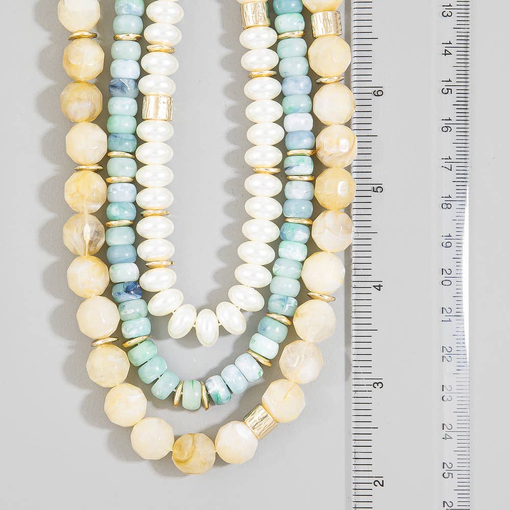Triple Strand Acrylic Bead And Rondelle Necklace