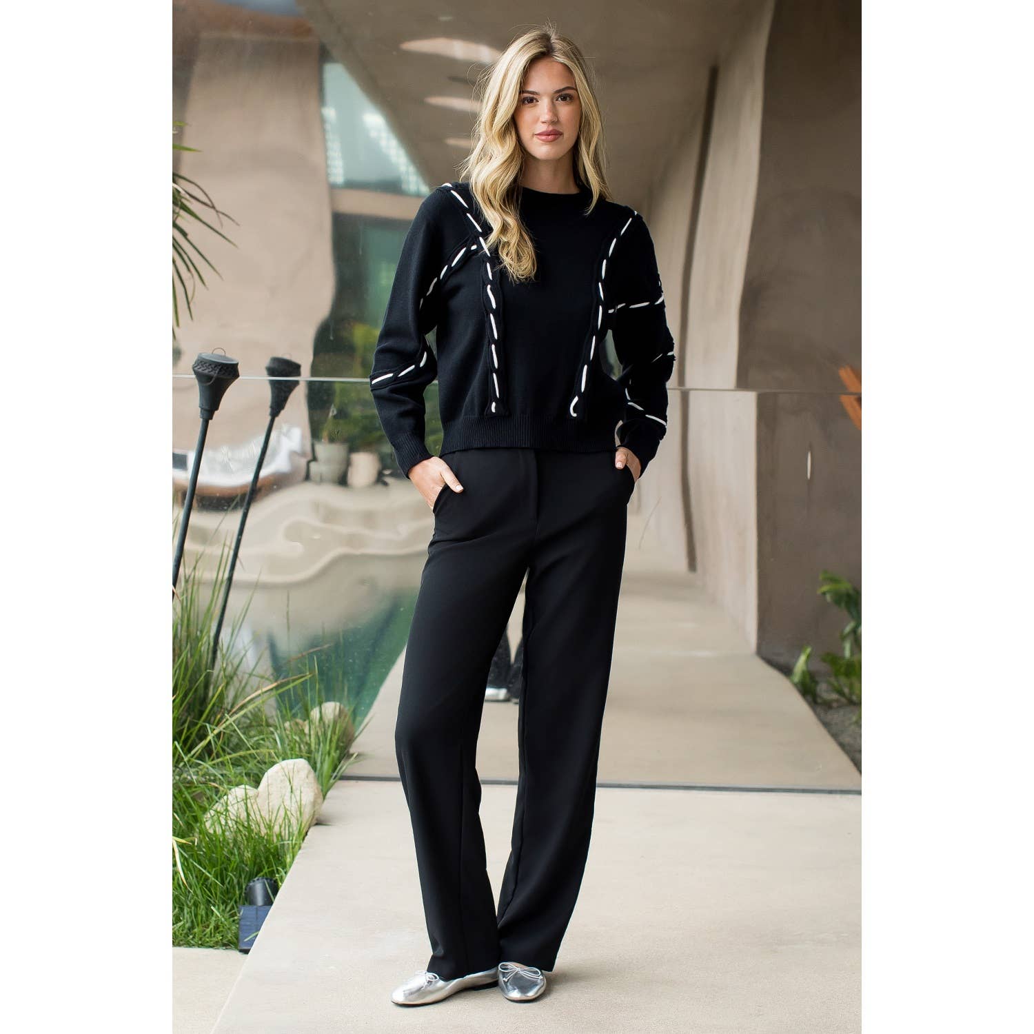 Contrast Stitch Knit Sweater