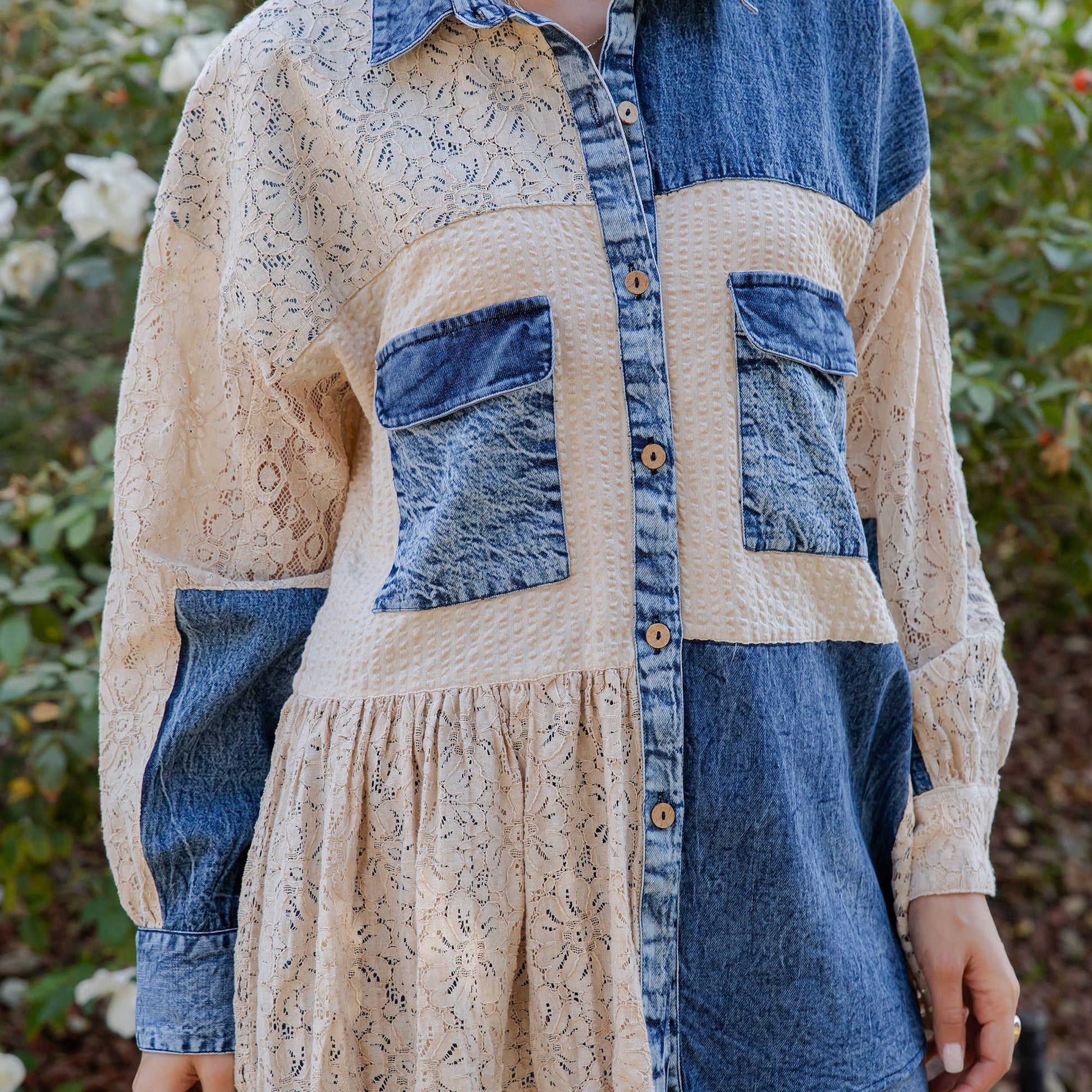 Boho Spliced Denim and Lace Spring Summer Shirt Jacket