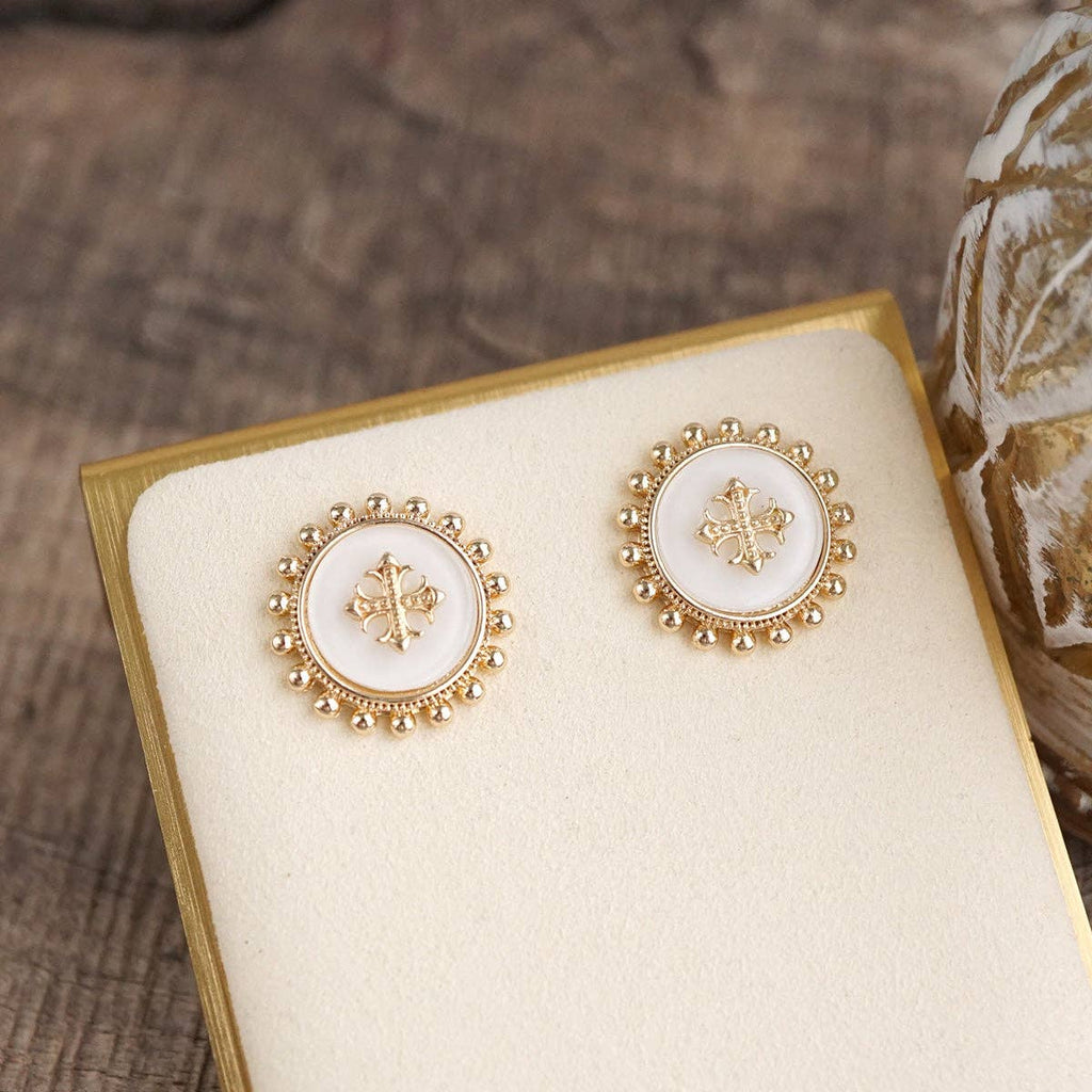 Sunlit Faith – Cross Medallion Stud Earrings