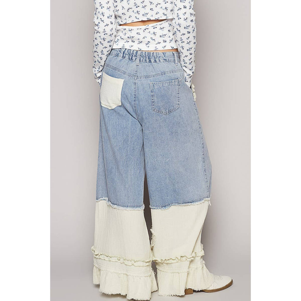 POL Vintage Washed Double Gauze Wide Leg Pants