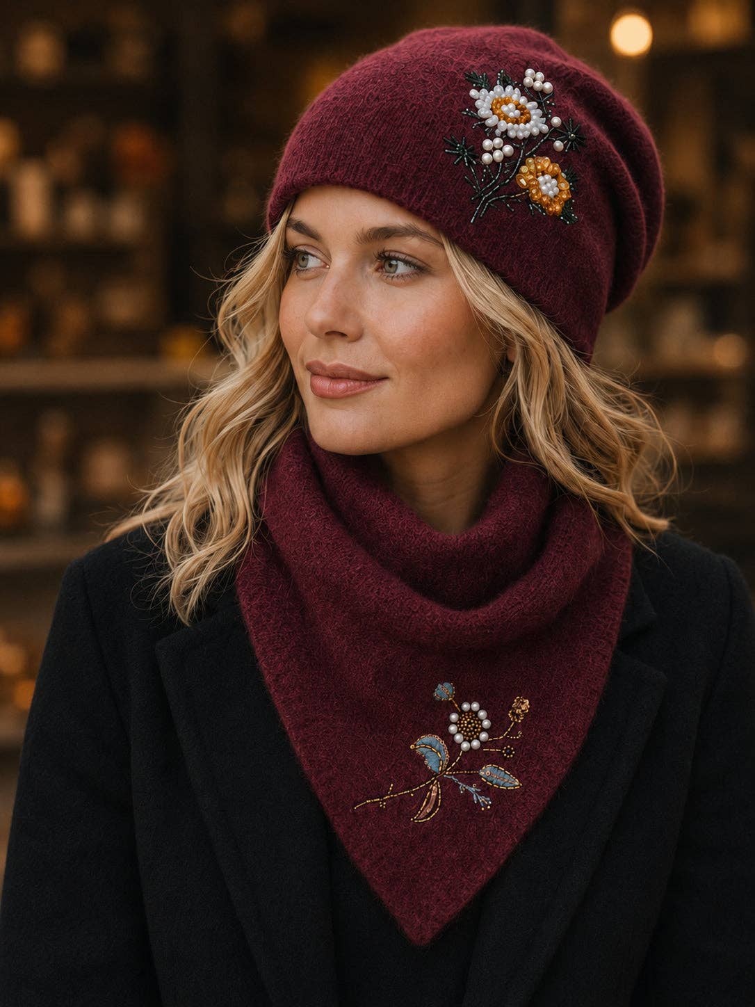 Celestine Hand-Embellished Beanie & Scarf Set