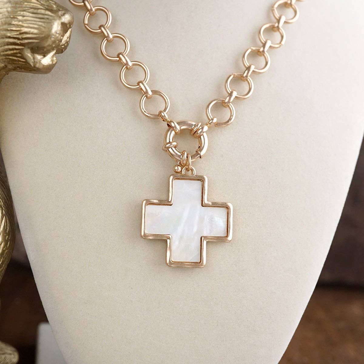 Luminous Cross – Mother of Pearl Charm Necklace