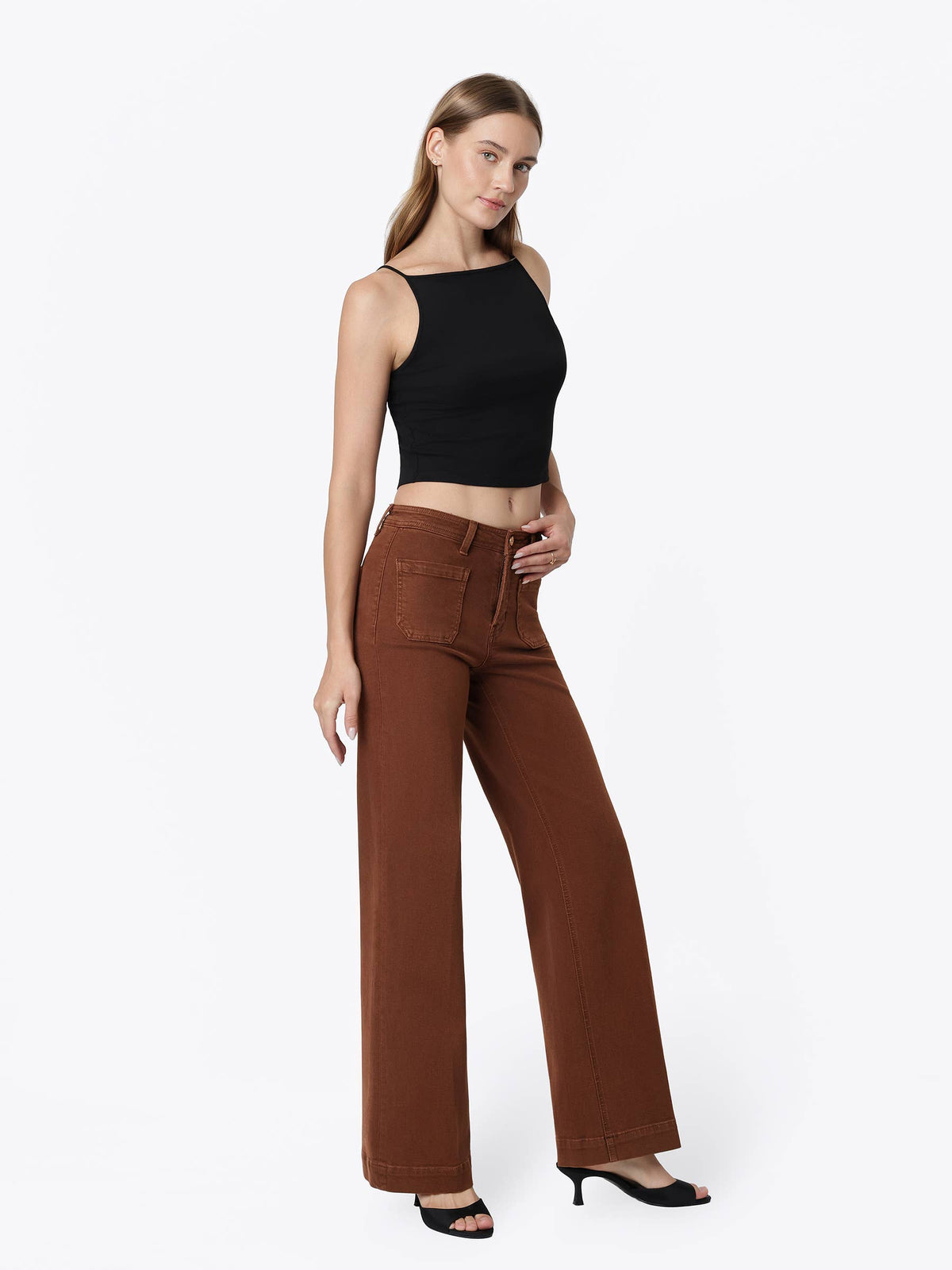 Cambria High Rise Patch Pocket Wide Jeans