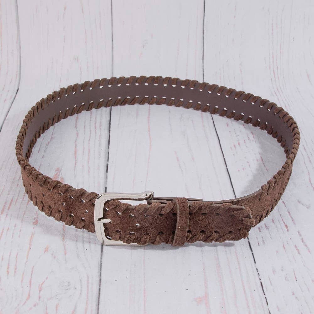 Wide Vegan Leather Whipstitch Edge Belt