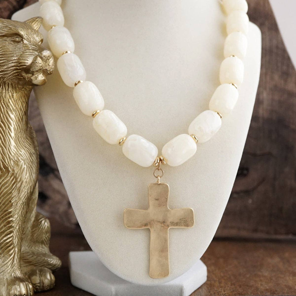 Chunky Statement Necklace – Acrylic Beads Gold Cross Necklace