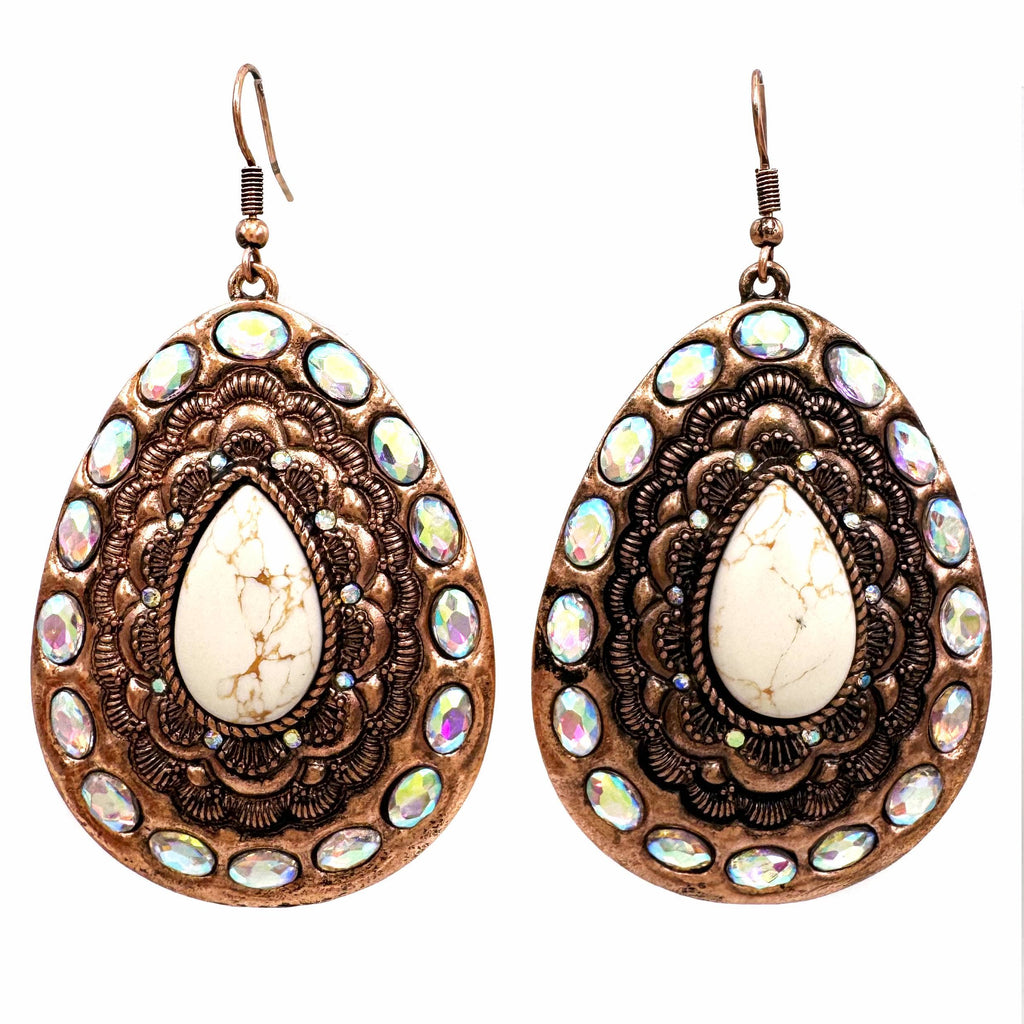 Large Teardrop Turquoise Crystal Western Earrings
