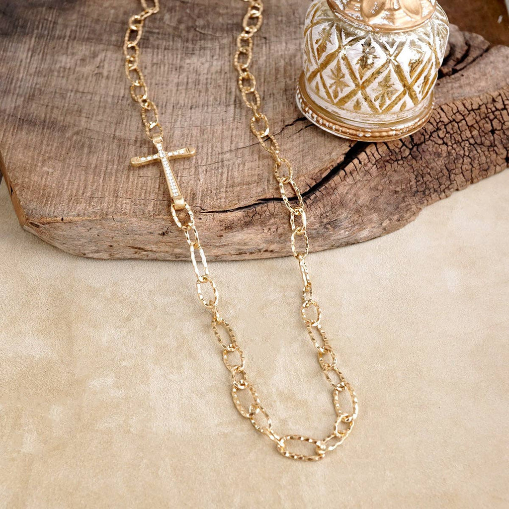 Side Cross Long Necklace - Gold Tone – Faithline