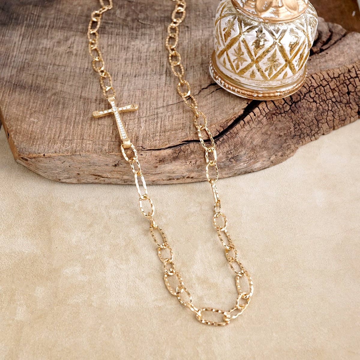 Side Cross Long Necklace - Gold Tone – Faithline