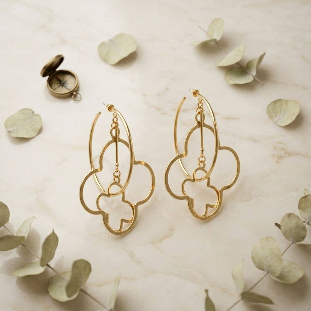 Hoop Gold Interconnected Quatrefoil Earrings