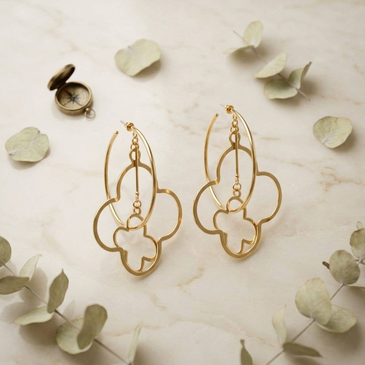 Hoop Gold Interconnected Quatrefoil Earrings