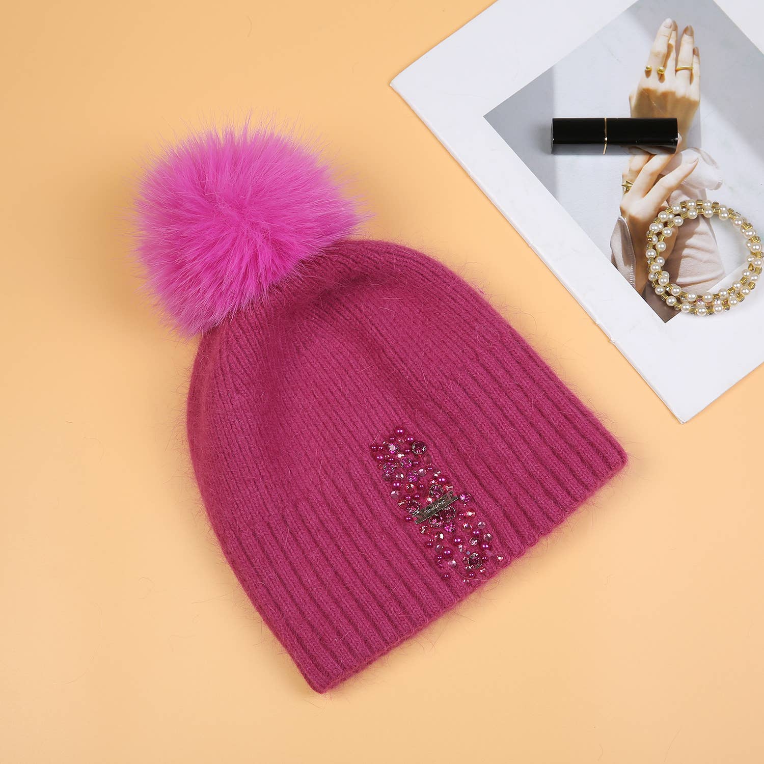 Decorative Perlies Accent Pompom Hat SD120