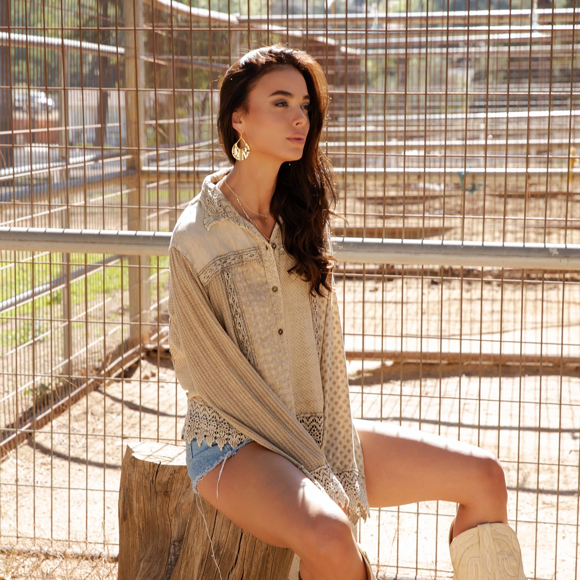Boho Button-Down Blouse Top /Bailey
