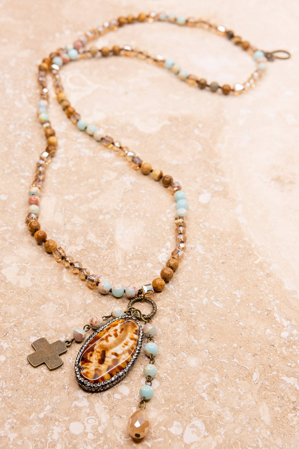 Boho Necklace in Amazonite and Jasper/Emma