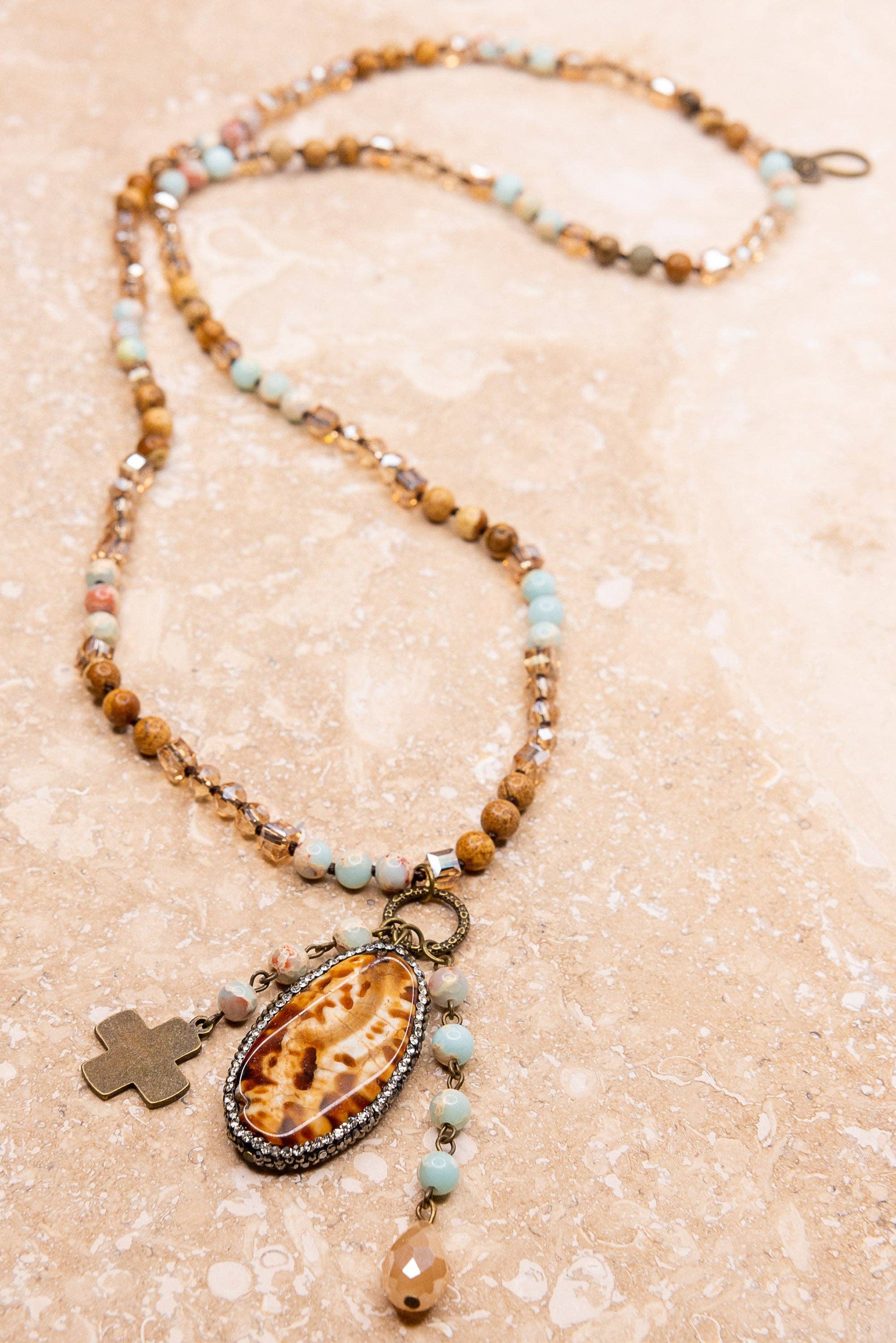 Boho Necklace in Amazonite and Jasper/Emma