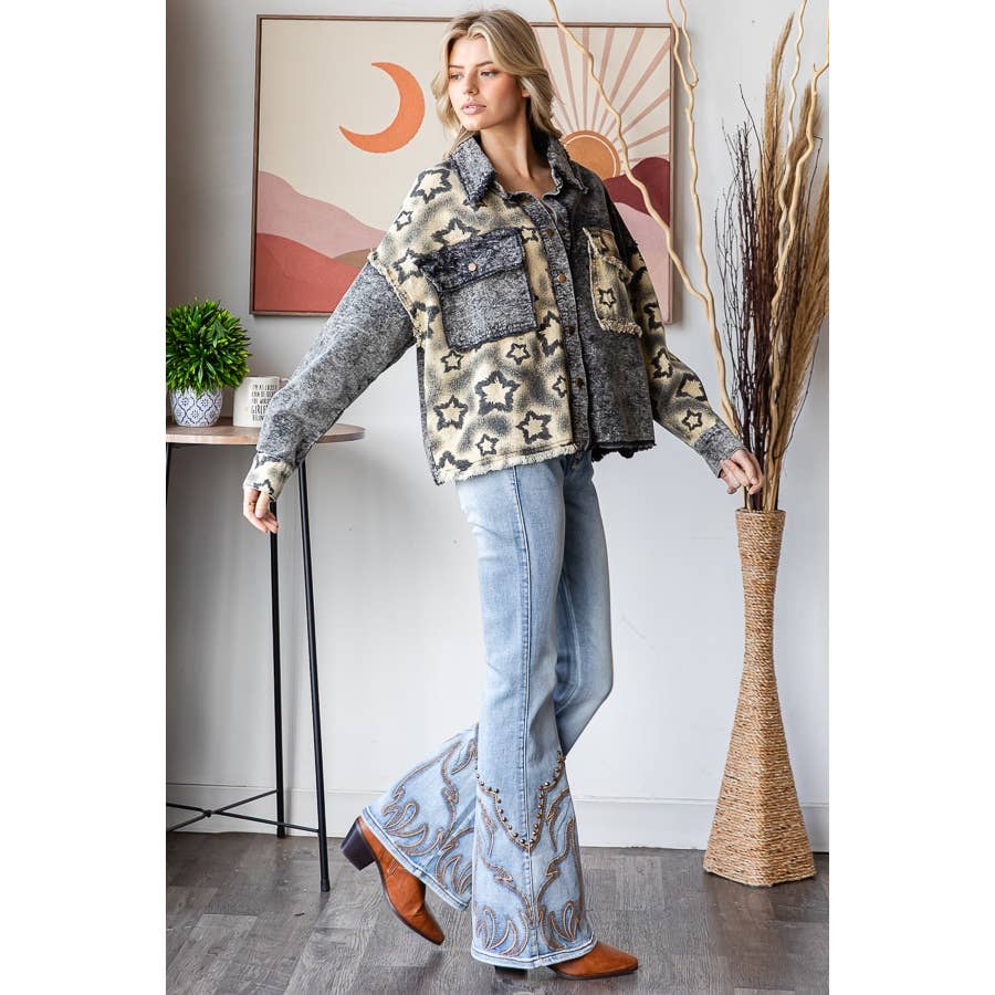 WASHED STAR PRINT CORDUROY MIX JACKET