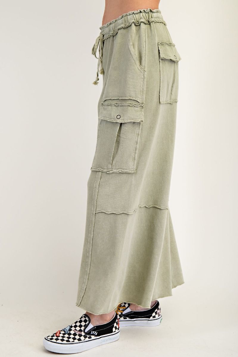 EASEL Washed Wide Leg Terry Cargo Pants
