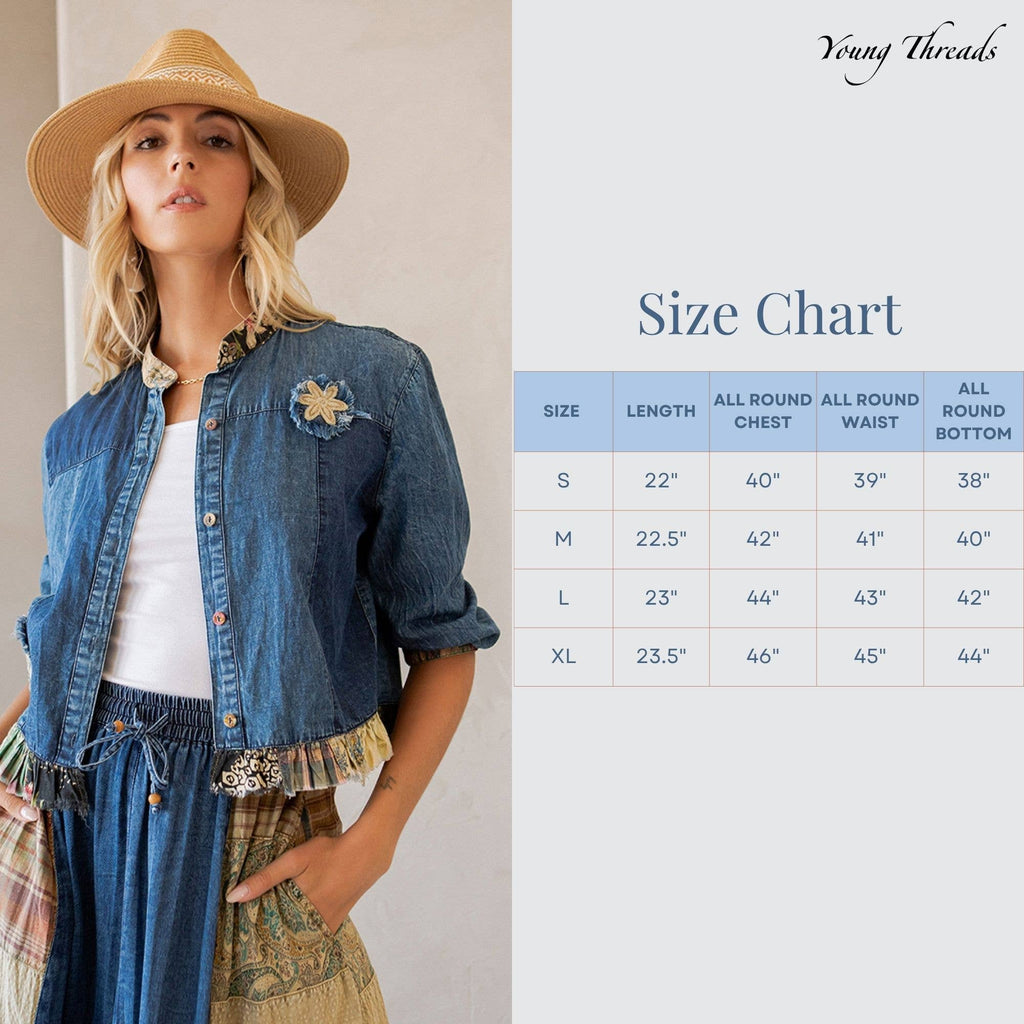 Western Boho Chic: Patchwork Cropped Denim Jacket