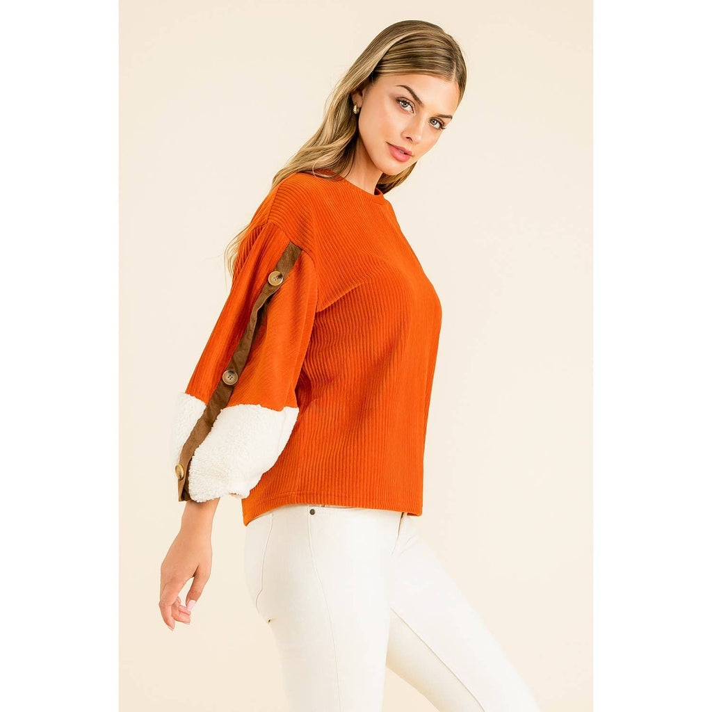 Valeria Velvet Sherpa Sleeve Top